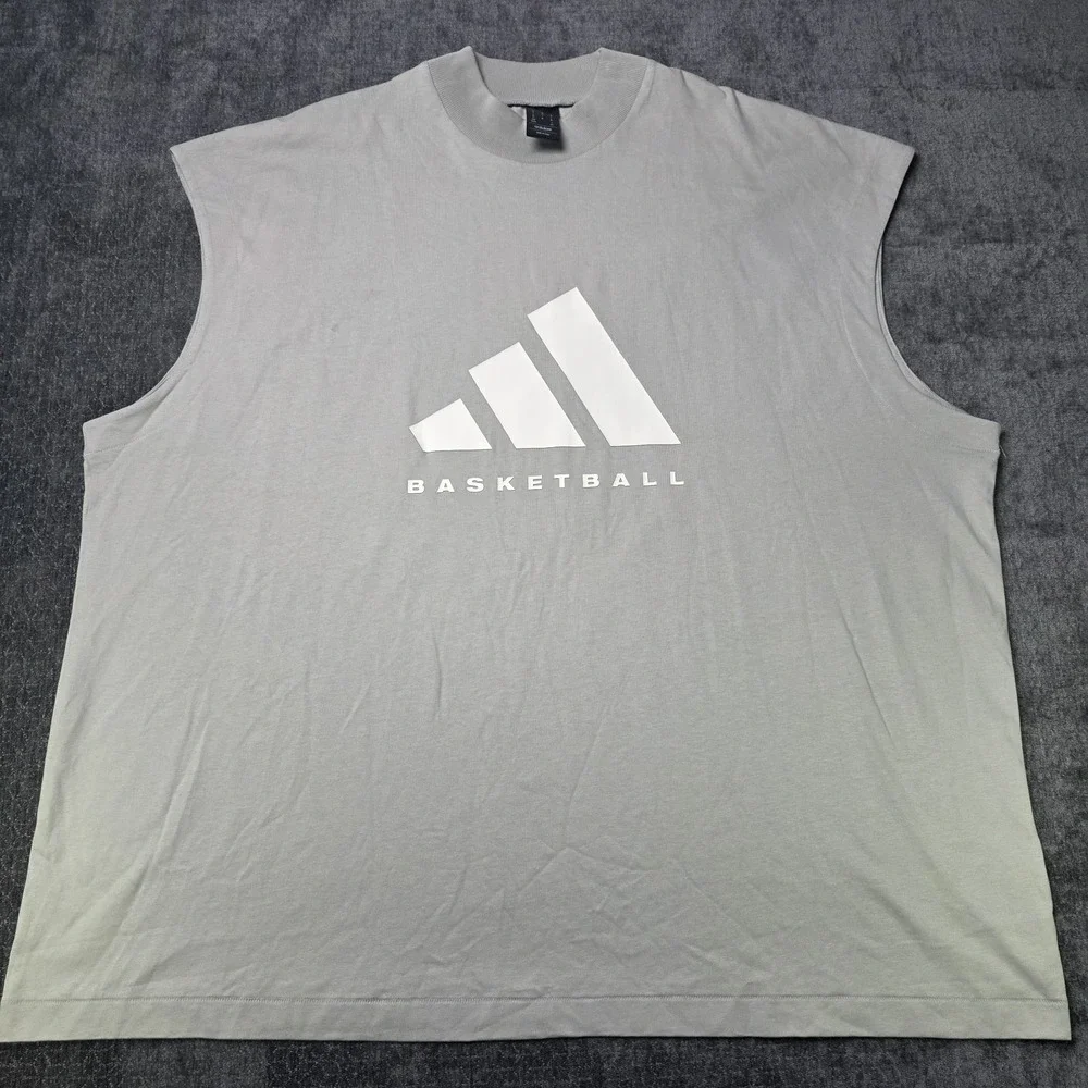 Adidas Basketball Sleeveless T Shirt Mens XL Metallic Gray Athletic Cutoff Top